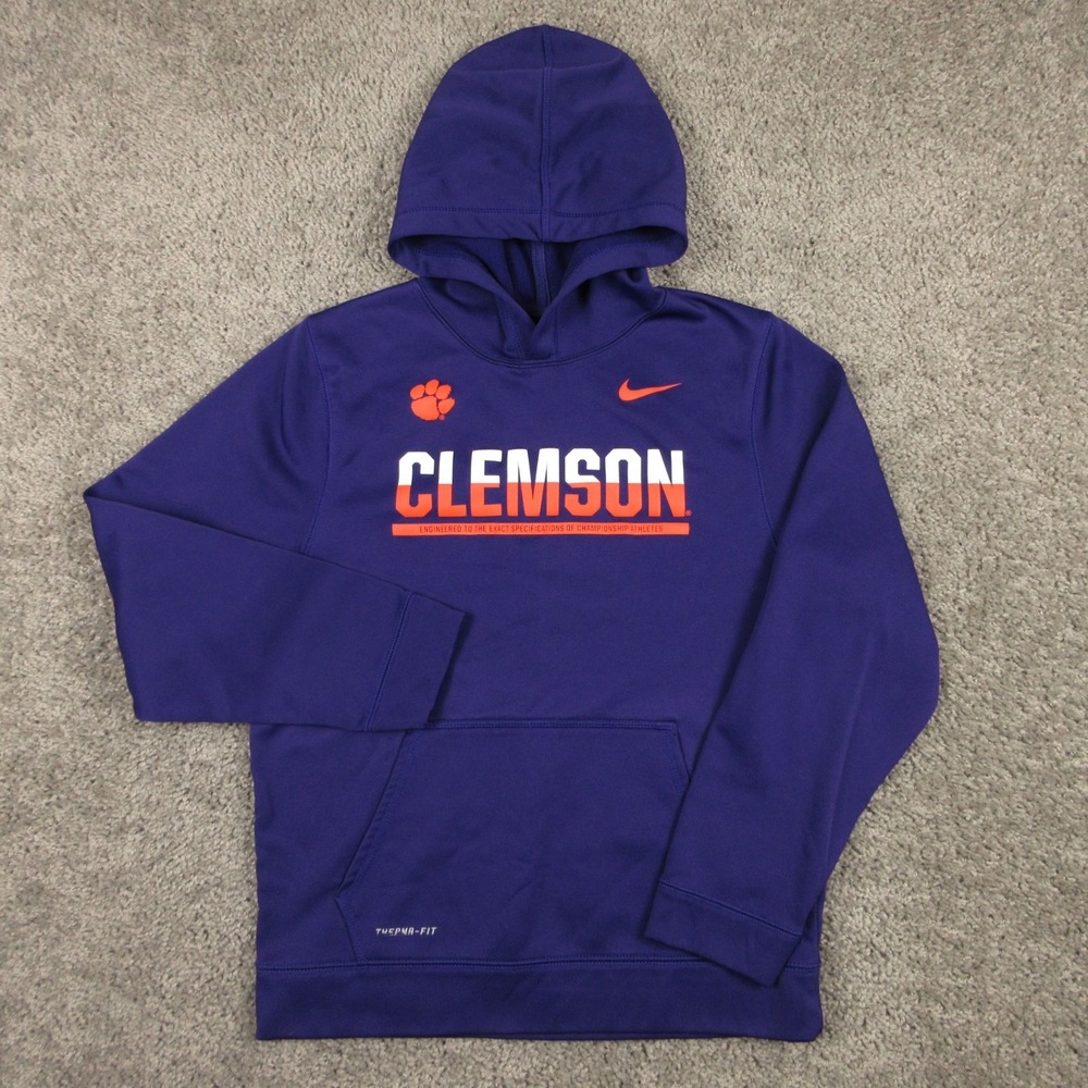 Clemson Tigers Sweater Youth Large Purple Nike Thermafit Hoodie Sweatshirt Logo